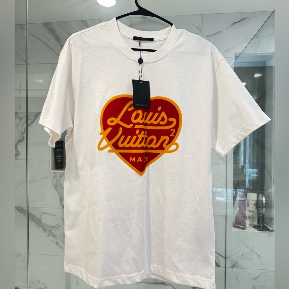 Louis Vuitton White Tee with Red and Yellow Heart